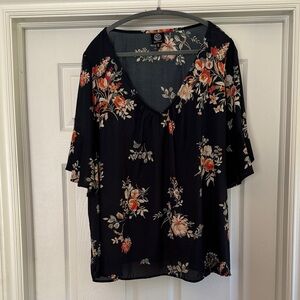 Bobeau Floral Navy Blouse